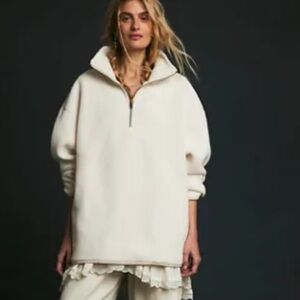 Free People Cream Quarter-Zip Fleece Pullover Size Small NWT Bum Covering